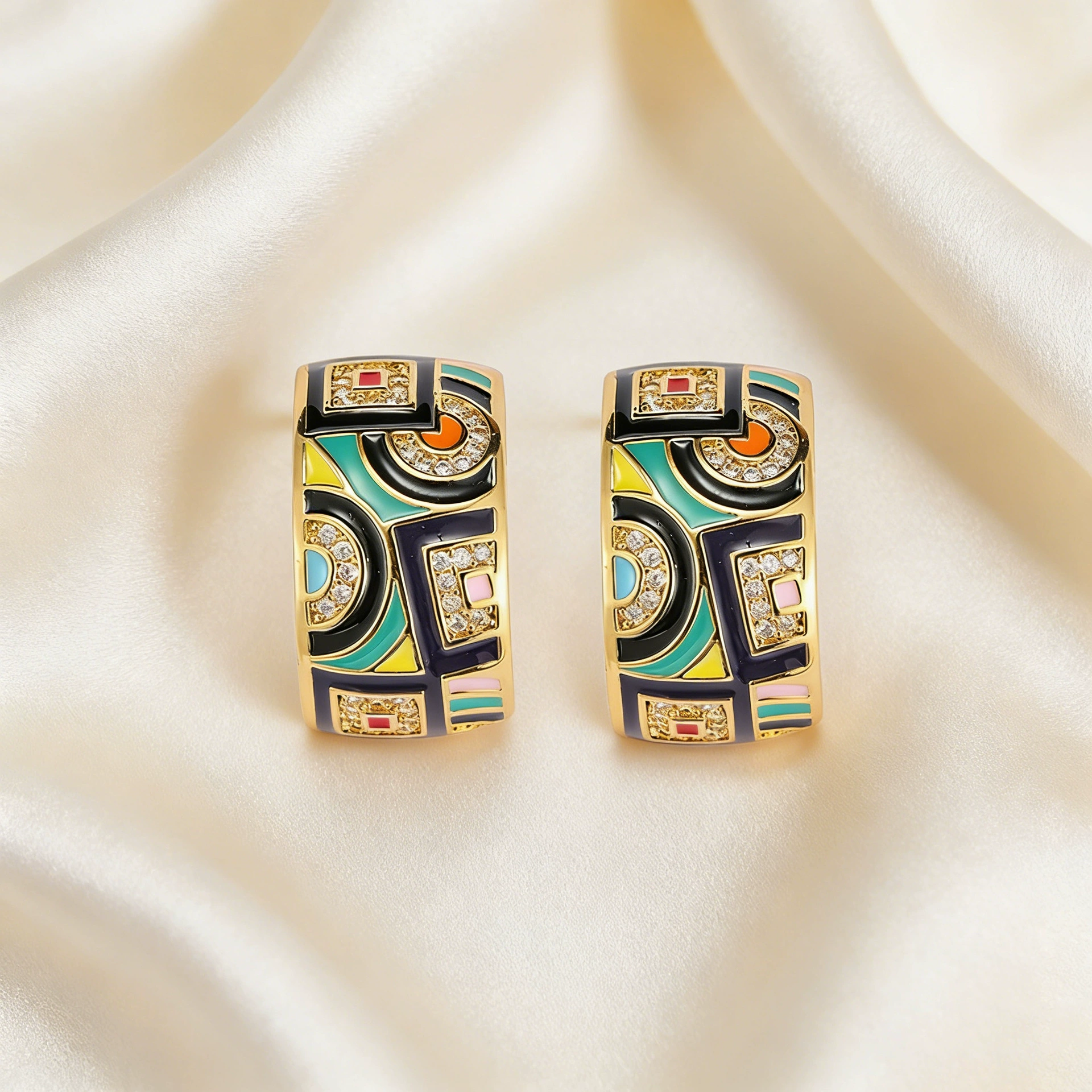 ID:21728 - Heavy enamel colorful enamel earrings